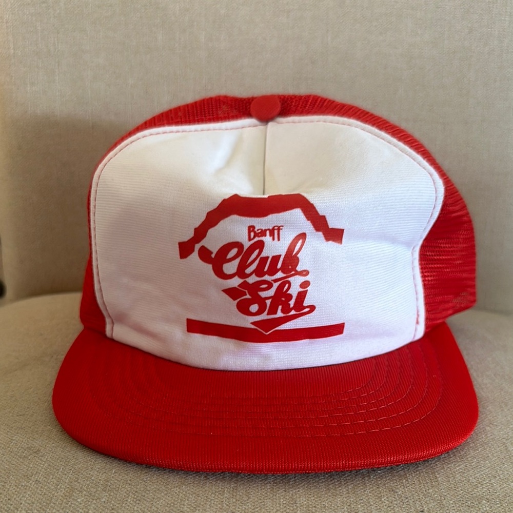 Banff Club Ski Vintage Mesh Baseball Cap Hat SnapBack Red White One Size
